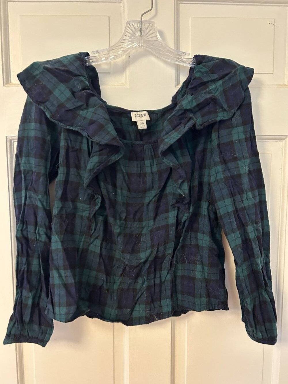 J. Crew Navy/Hunter Green Plaid Blouse Size XS